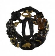 Tsuba with Hotei with Attendants and Treasures.jpg