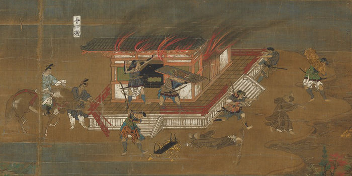 Mononobe no Moriya leitet den Angriff auf die Soga Kapelle